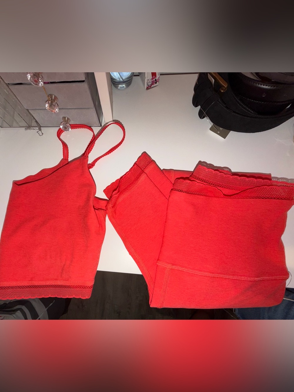 Beyond Yoga SD4768 Lace Trim Spacedye Set - NWT Red Coral Orange Activewear Set